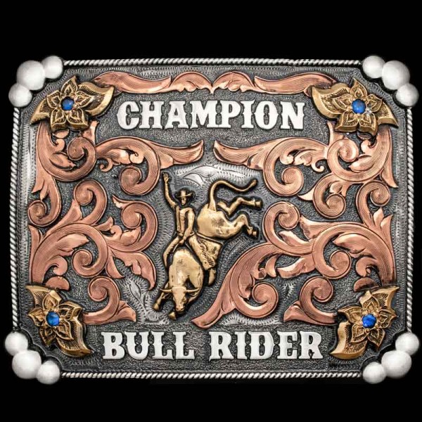 Seize the buckle of champions with our Bull Riding Champion Belt Buckle, in stock and ready to honor your rodeo victories. 
